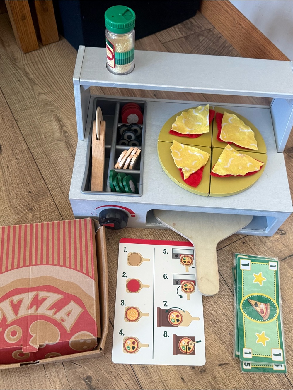 Melissa and Doug Wooden Kids Pizza Playset - Yellow & Red Pretend Play